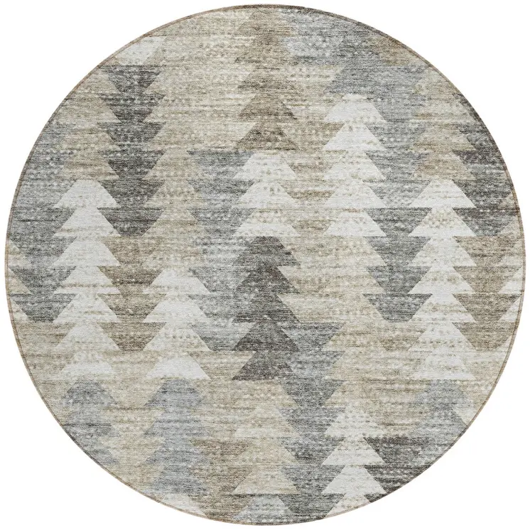 8' Taupe Beige And Tan Round Geometric Washable Indoor Outdoor Area Rug
