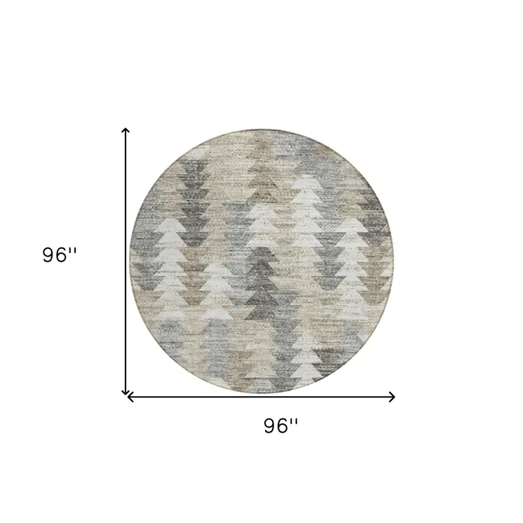 8' Taupe Beige And Tan Round Geometric Washable Indoor Outdoor Area Rug