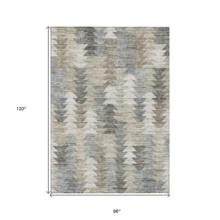 8' X 10' Taupe Beige And Tan Geometric Washable Indoor Outdoor Area Rug
