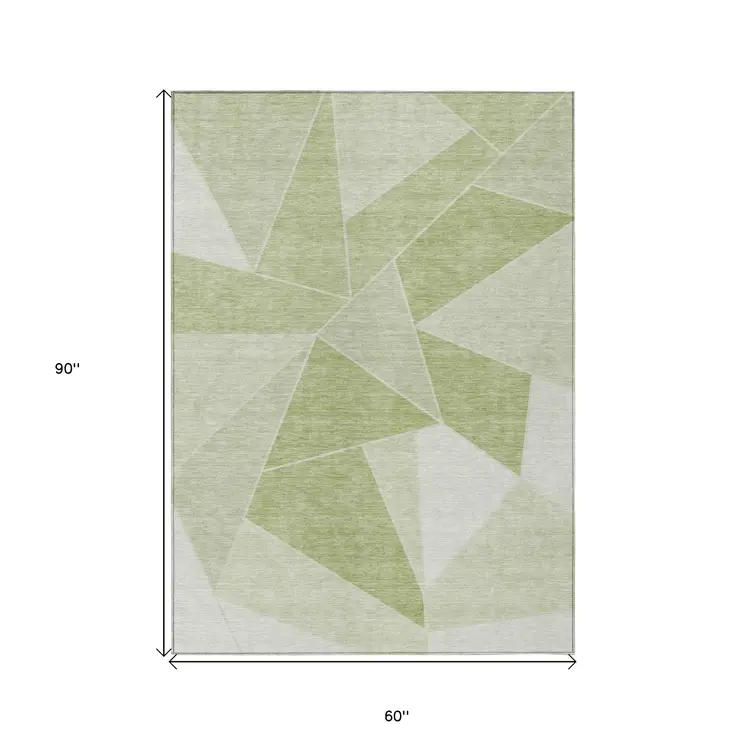 5' X 8' Artichoke Green Mint Green And Sage Geometric Washable Indoor Outdoor Area Rug