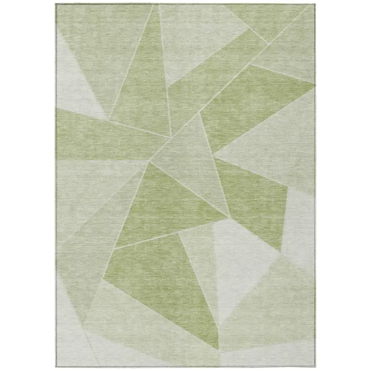 5' X 8' Artichoke Green Mint Green And Sage Geometric Washable Indoor Outdoor Area Rug