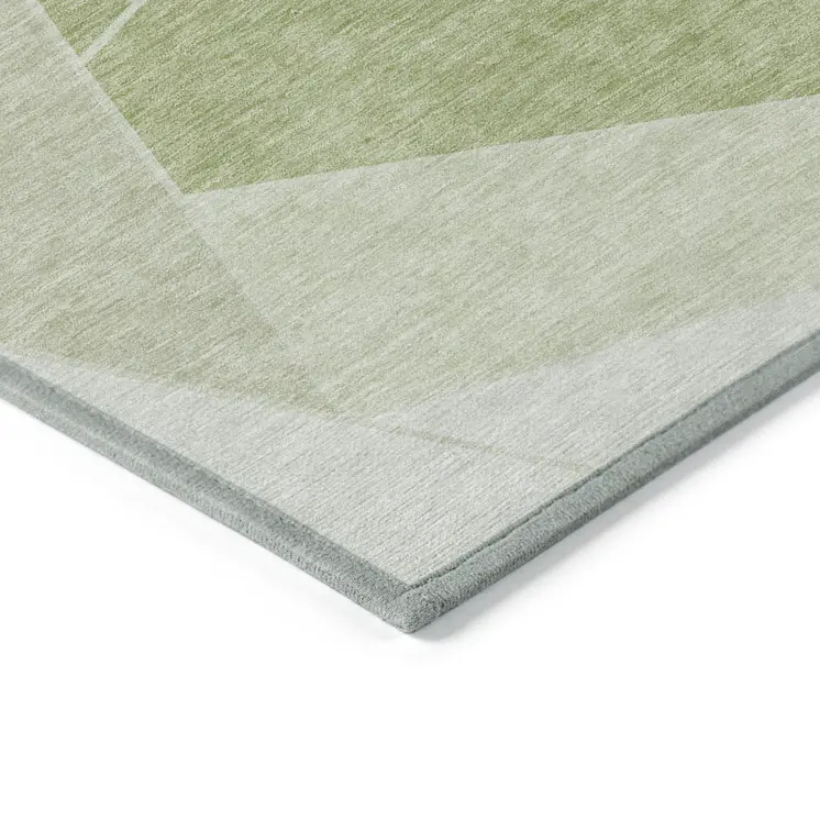 5' X 8' Artichoke Green Mint Green And Sage Geometric Washable Indoor Outdoor Area Rug