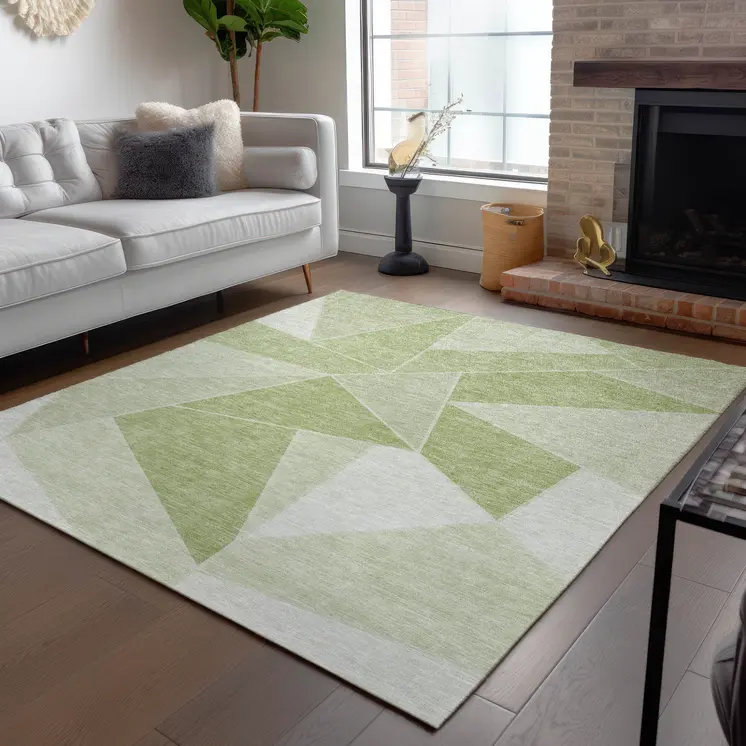 5' X 8' Artichoke Green Mint Green And Sage Geometric Washable Indoor Outdoor Area Rug