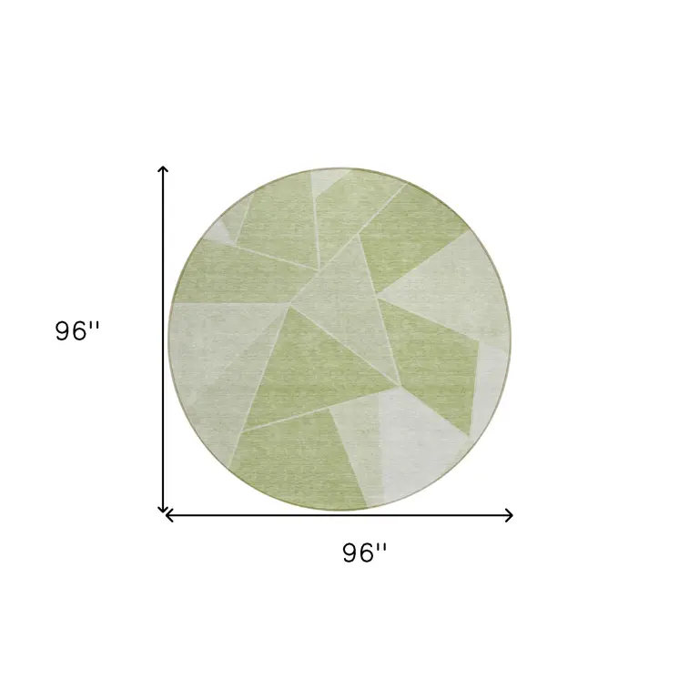 8' Artichoke Green Mint Green And Sage Round Geometric Washable Indoor Outdoor Area Rug