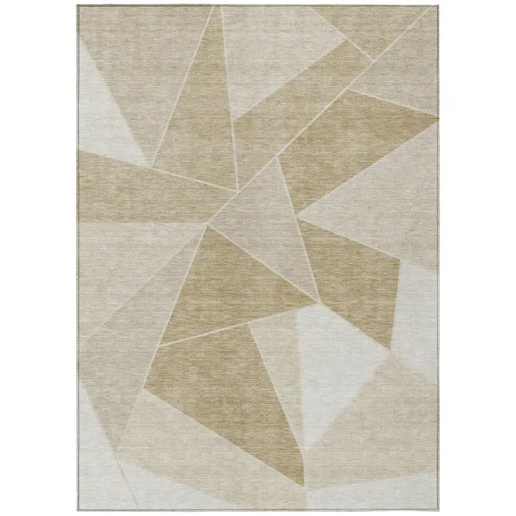 3' X 5' Beige Tan And Ivory Geometric Washable Indoor Outdoor Area Rug