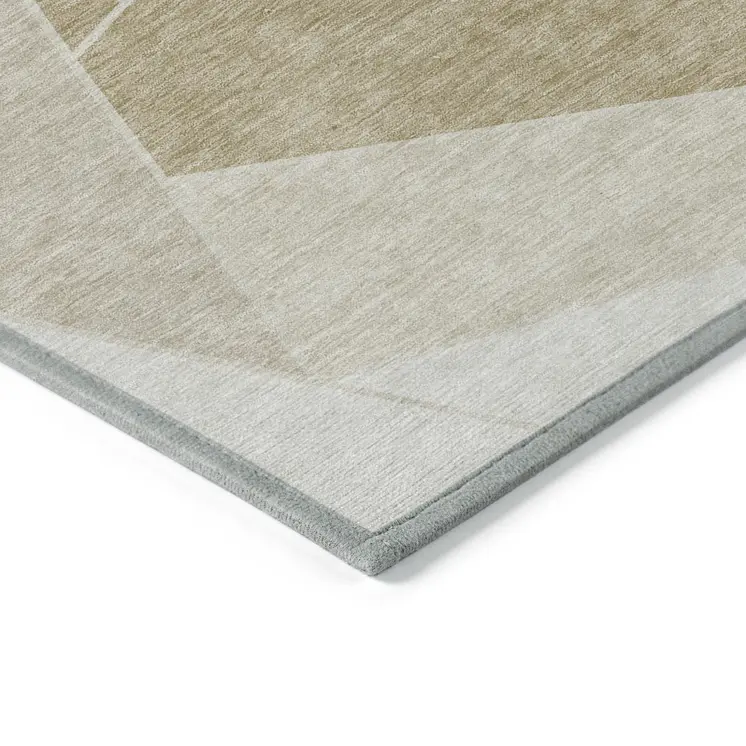 3' X 5' Beige Tan And Ivory Geometric Washable Indoor Outdoor Area Rug