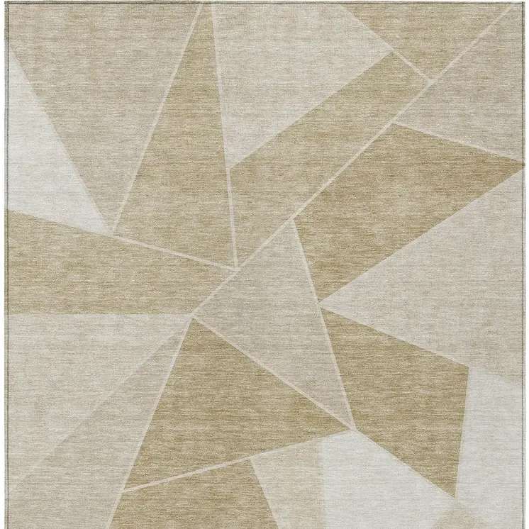 9' X 12' Beige Tan And Ivory Geometric Washable Indoor Outdoor Area Rug
