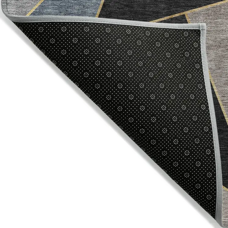 8' X 10' Blue Charcoal And Gray Geometric Washable Indoor Outdoor Area Rug