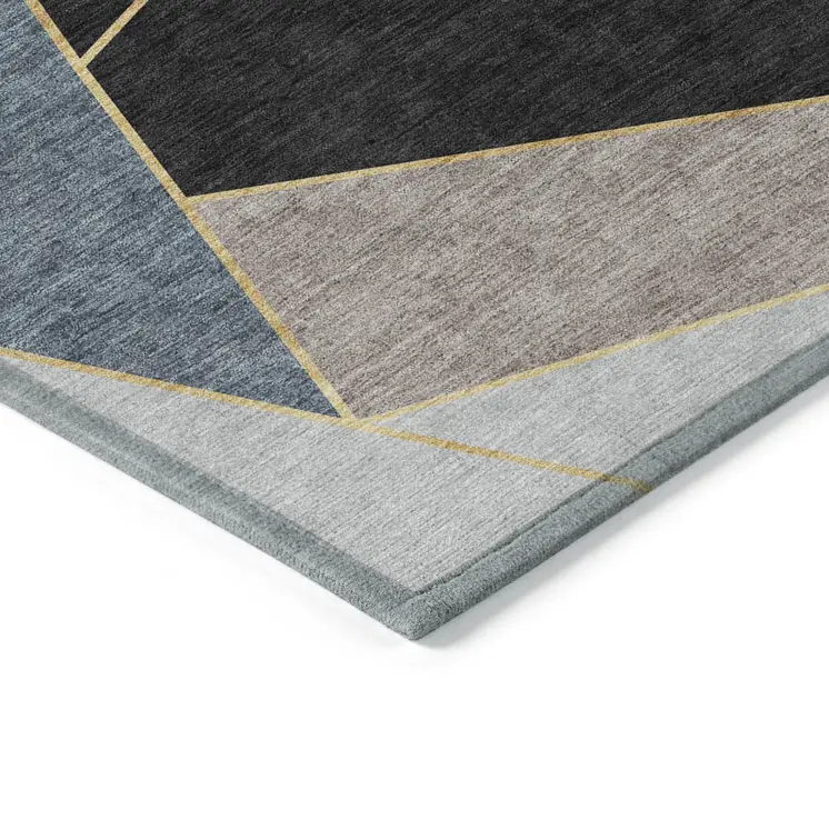 8' X 10' Blue Charcoal And Gray Geometric Washable Indoor Outdoor Area Rug