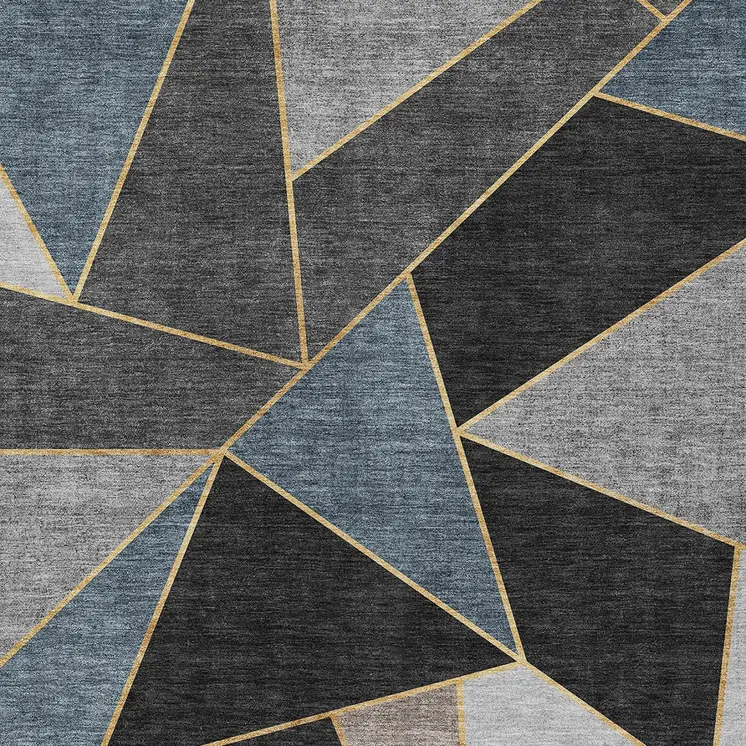 8' X 10' Blue Charcoal And Gray Geometric Washable Indoor Outdoor Area Rug