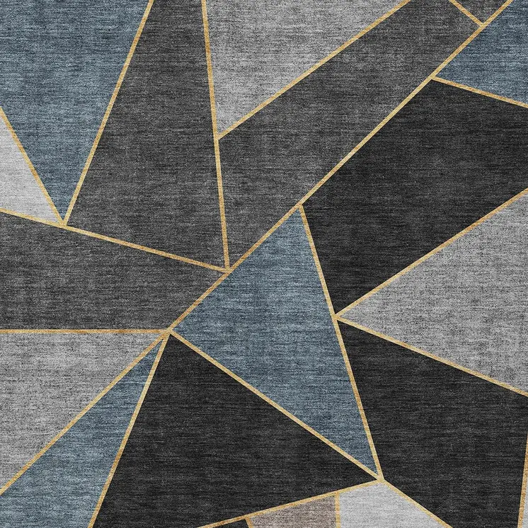 9' X 12' Blue Charcoal And Gray Geometric Washable Indoor Outdoor Area Rug