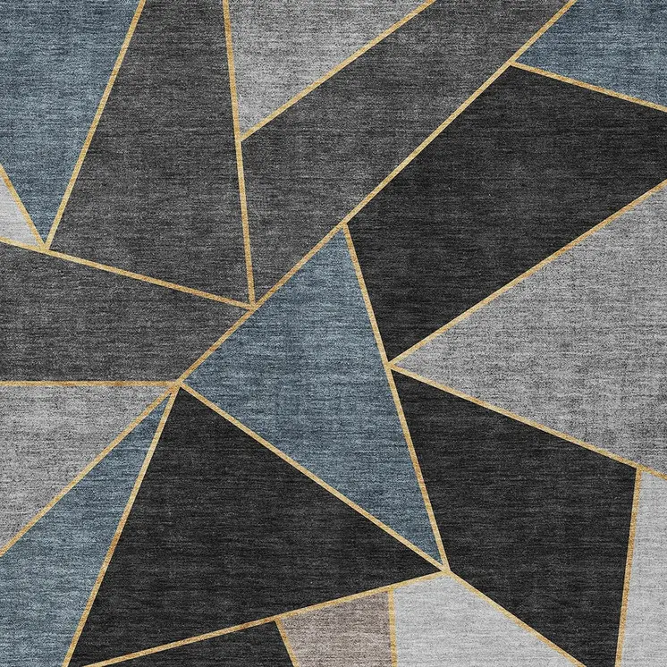 10' X 14' Blue Charcoal And Gray Geometric Washable Indoor Outdoor Area Rug