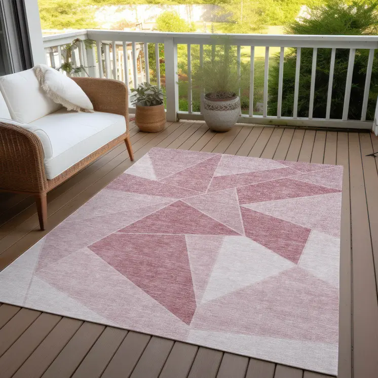 3' X 5' Blush Pink And Ivory Geometric Washable Indoor Outdoor Area Rug