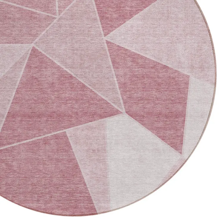 8' Blush Pink And Ivory Round Geometric Washable Indoor Outdoor Area Rug