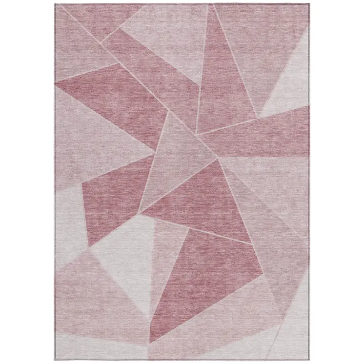 8' X 10' Blush Pink And Ivory Geometric Washable Indoor Outdoor Area Rug