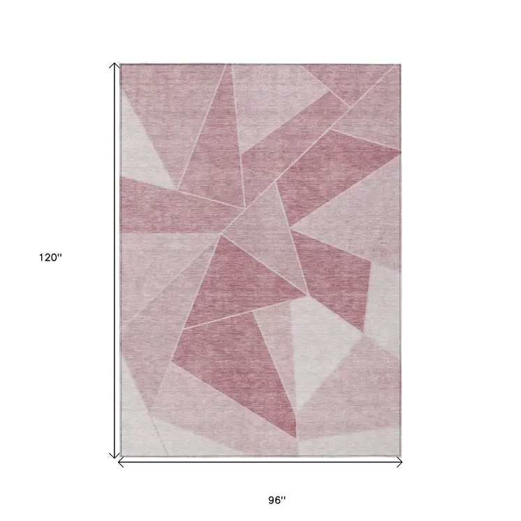 8' X 10' Blush Pink And Ivory Geometric Washable Indoor Outdoor Area Rug