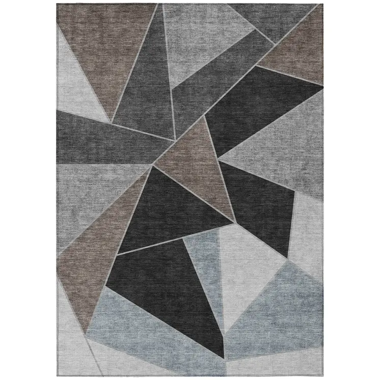 3' X 5' Chocolate Gray And Charcoal Geometric Washable Indoor Outdoor Area Rug