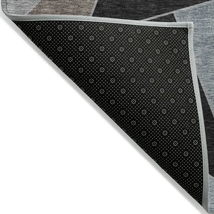 3' X 5' Chocolate Gray And Charcoal Geometric Washable Indoor Outdoor Area Rug