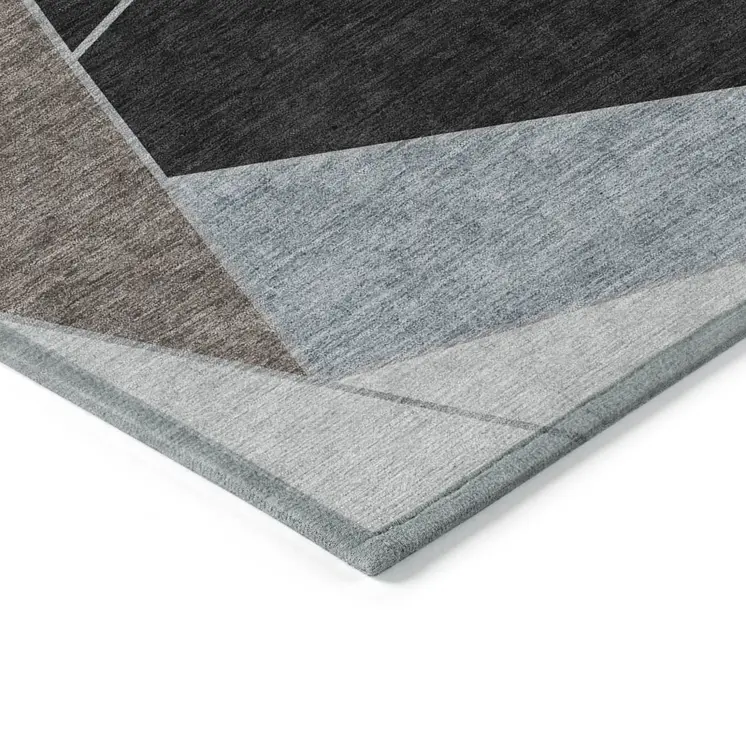 3' X 5' Chocolate Gray And Charcoal Geometric Washable Indoor Outdoor Area Rug
