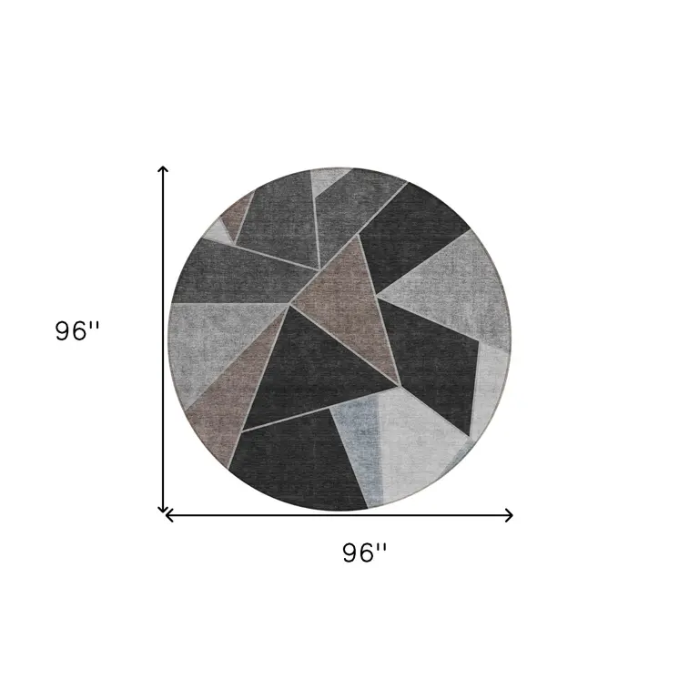 8' Chocolate Gray And Charcoal Round Geometric Washable Indoor Outdoor Area Rug