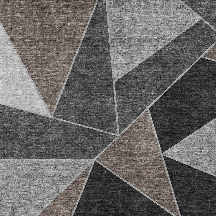 10' X 14' Chocolate Gray And Charcoal Geometric Washable Indoor Outdoor Area Rug