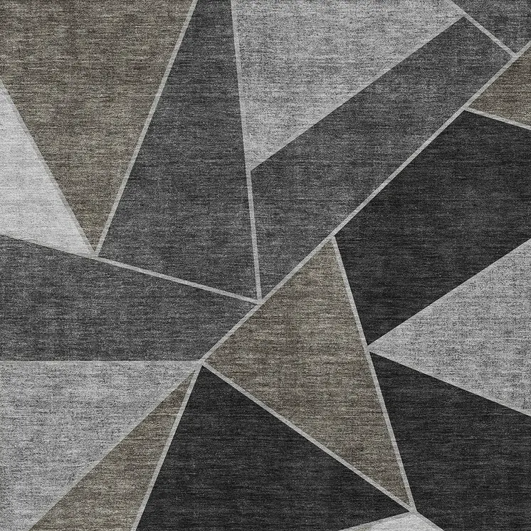 5' X 8' Coffee Charcoal And Gray Geometric Washable Indoor Outdoor Area Rug