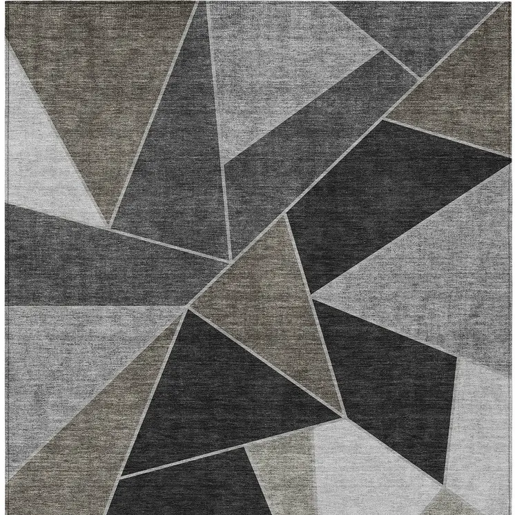 9' X 12' Coffee Charcoal And Gray Geometric Washable Indoor Outdoor Area Rug