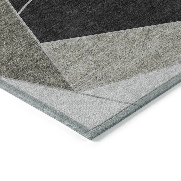 9' X 12' Coffee Charcoal And Gray Geometric Washable Indoor Outdoor Area Rug