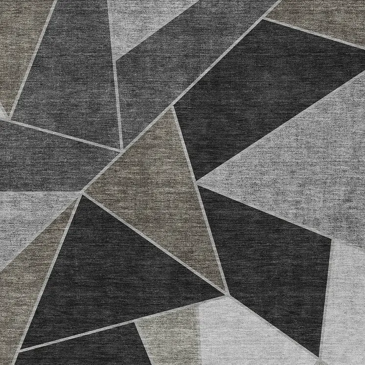 9' X 12' Coffee Charcoal And Gray Geometric Washable Indoor Outdoor Area Rug