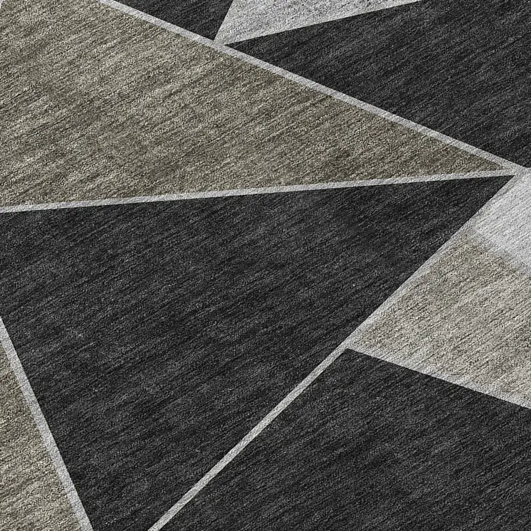 9' X 12' Coffee Charcoal And Gray Geometric Washable Indoor Outdoor Area Rug