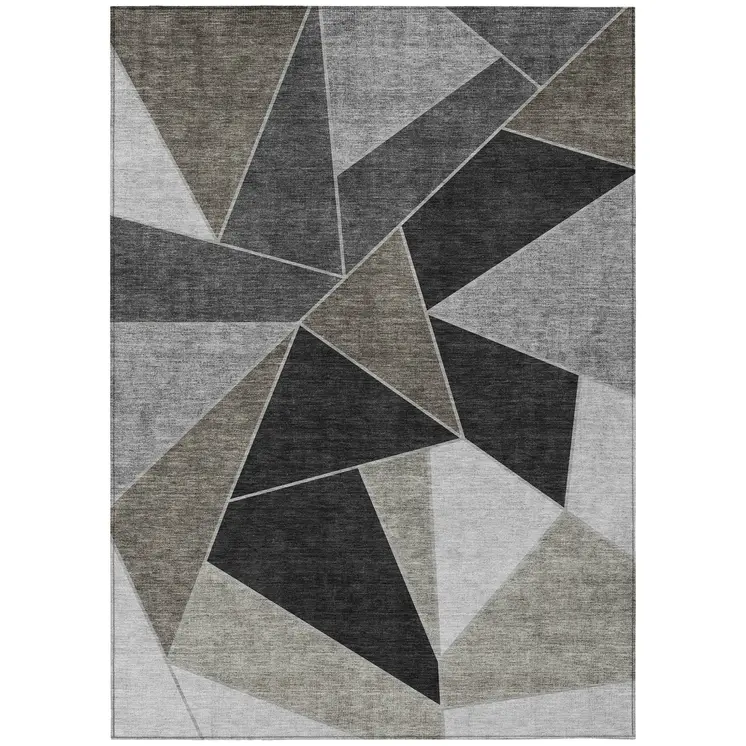 10' X 14' Coffee Charcoal And Gray Geometric Washable Indoor Outdoor Area Rug
