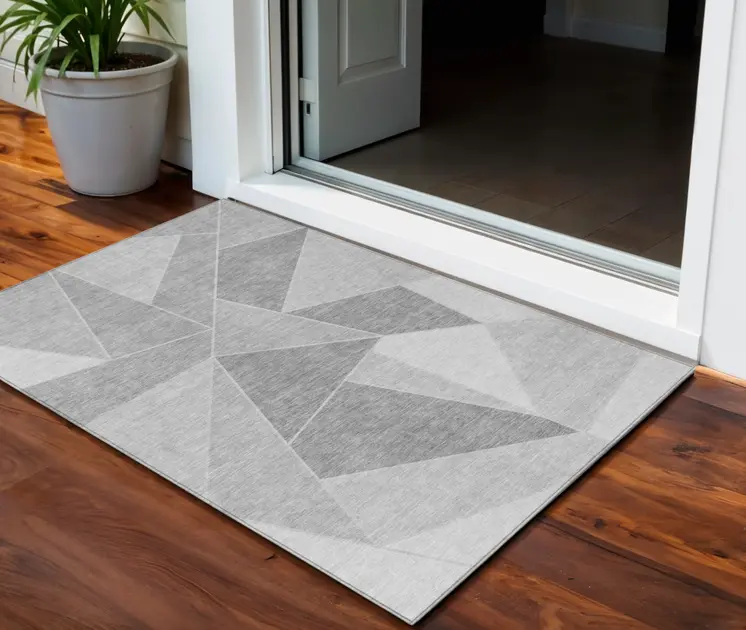 3' X 5' Gray Silver And Graphite Geometric Washable Indoor Outdoor Area Rug