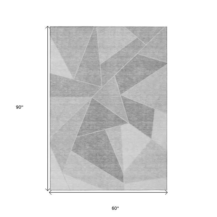 5' X 8' Gray Silver And Graphite Geometric Washable Indoor Outdoor Area Rug