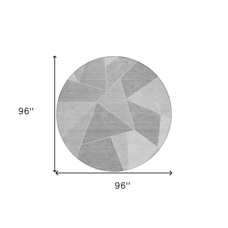 8' Gray Silver And Graphite Round Geometric Washable Indoor Outdoor Area Rug