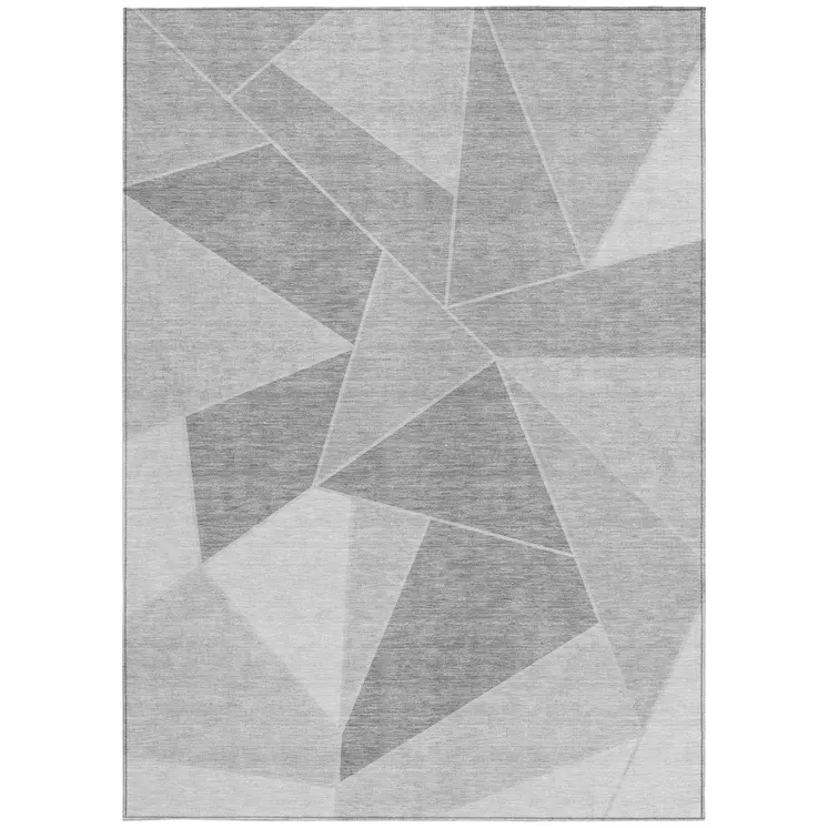 10' X 14' Gray Silver And Graphite Geometric Washable Indoor Outdoor Area Rug