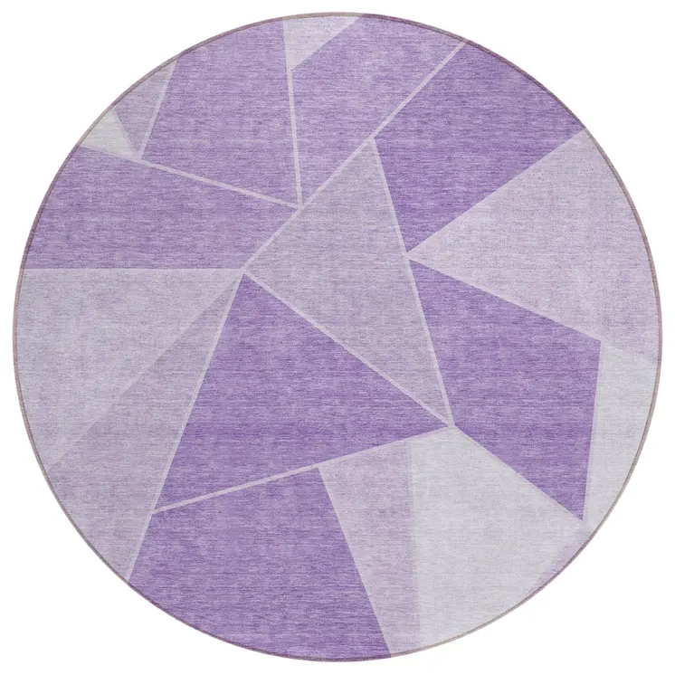 8' Lilac And Purple Round Geometric Washable Indoor Outdoor Area Rug