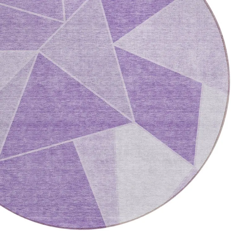 8' Lilac And Purple Round Geometric Washable Indoor Outdoor Area Rug