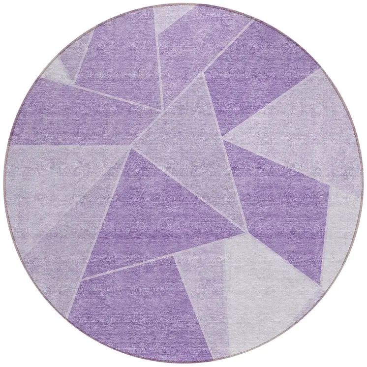 8' Lilac And Purple Round Geometric Washable Indoor Outdoor Area Rug