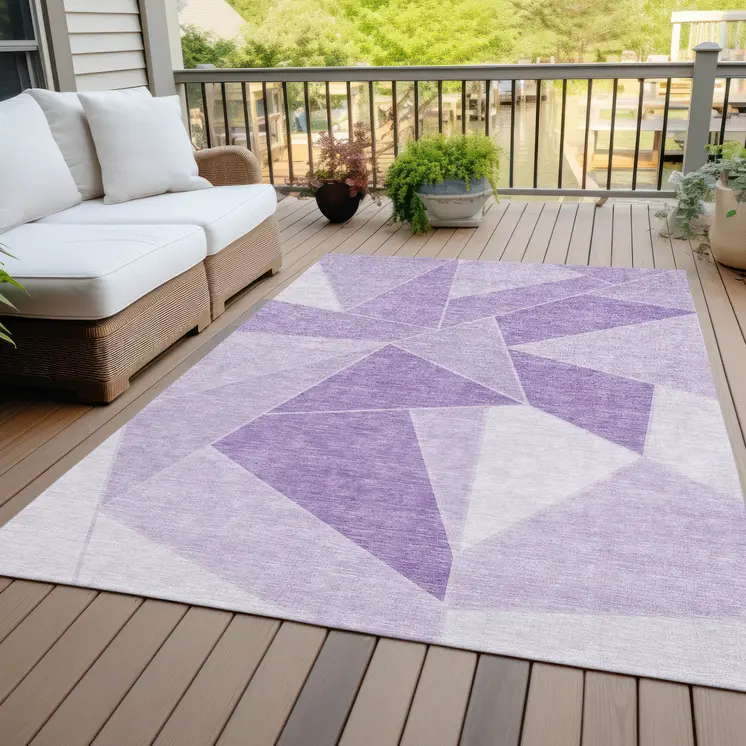 10' X 14' Lilac And Purple Geometric Washable Indoor Outdoor Area Rug