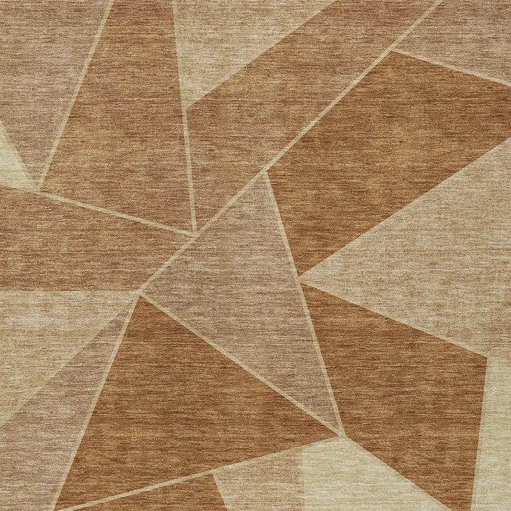 3' X 5' Orange Copper And Beige Geometric Washable Indoor Outdoor Area Rug