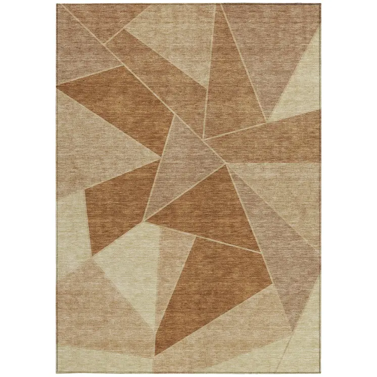 5' X 8' Orange Copper And Beige Geometric Washable Indoor Outdoor Area Rug