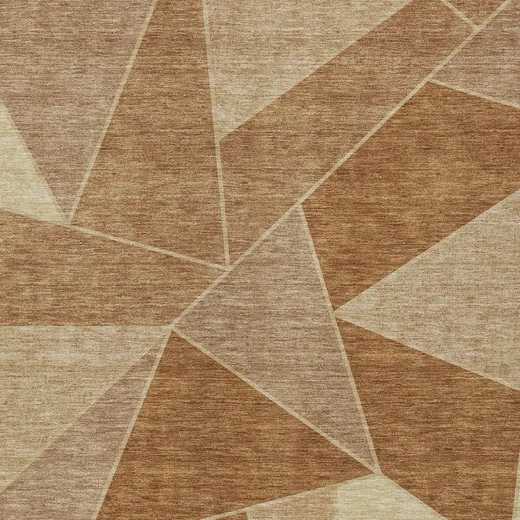 8' X 10' Orange Copper And Beige Geometric Washable Indoor Outdoor Area Rug