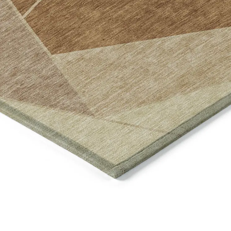 9' X 12' Orange Copper And Beige Geometric Washable Indoor Outdoor Area Rug