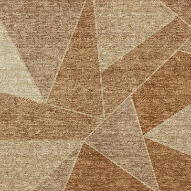 10' X 14' Orange Copper And Beige Geometric Washable Indoor Outdoor Area Rug