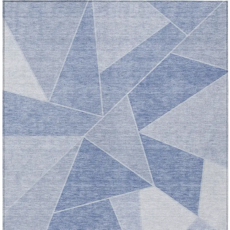 3' X 5' Sky Blue And Denim Blue Geometric Washable Indoor Outdoor Area Rug