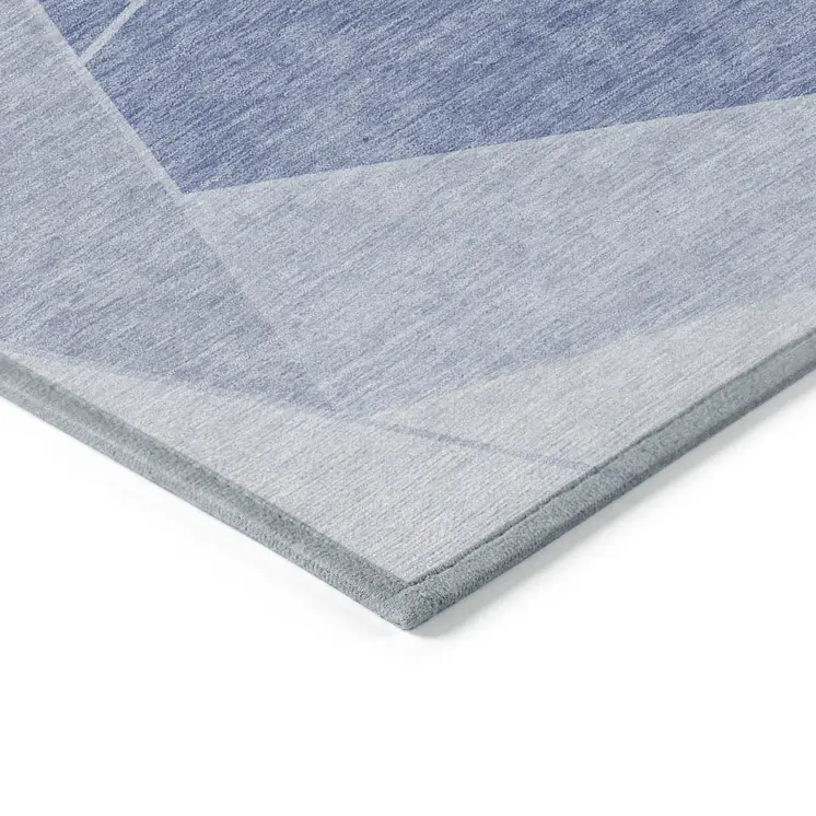5' X 8' Sky Blue And Denim Blue Geometric Washable Indoor Outdoor Area Rug