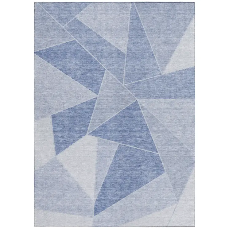 5' X 8' Sky Blue And Denim Blue Geometric Washable Indoor Outdoor Area Rug