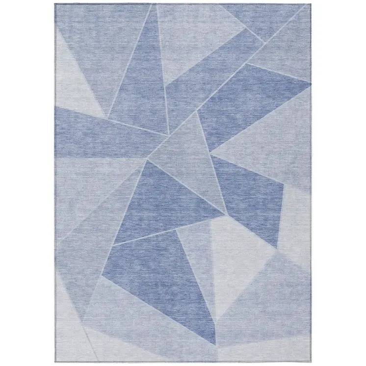 9' X 12' Sky Blue And Denim Blue Geometric Washable Indoor Outdoor Area Rug