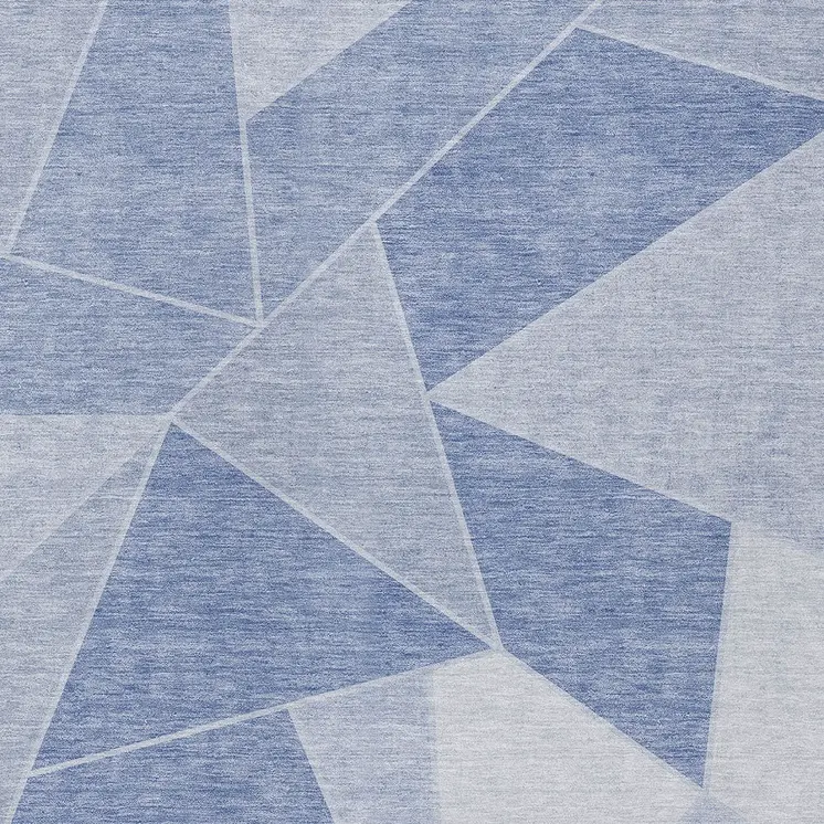 9' X 12' Sky Blue And Denim Blue Geometric Washable Indoor Outdoor Area Rug