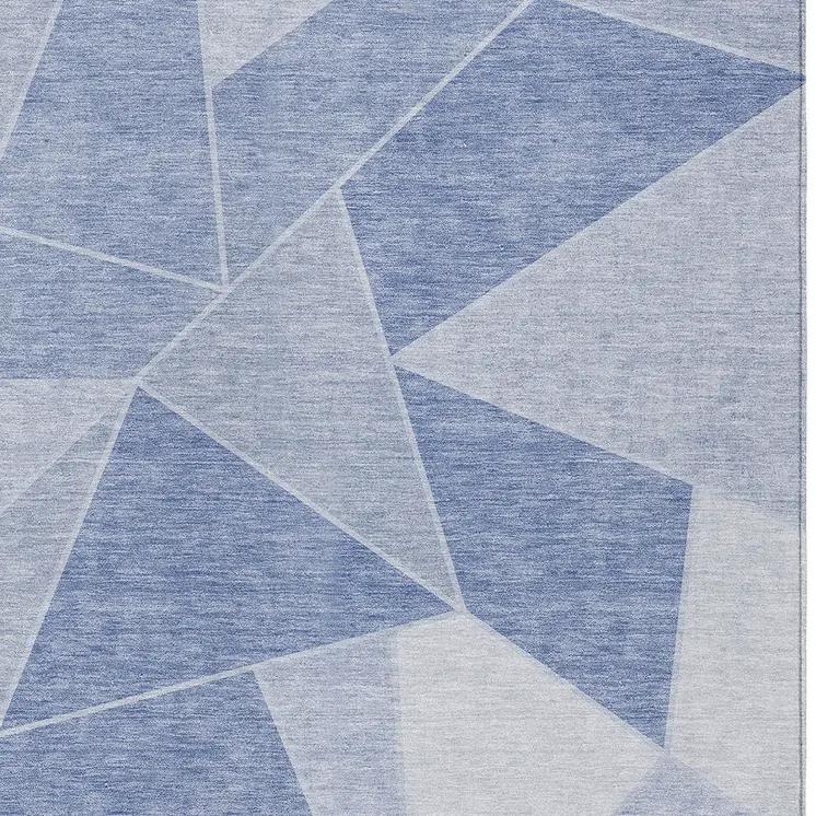 10' X 14' Sky Blue And Denim Blue Geometric Washable Indoor Outdoor Area Rug
